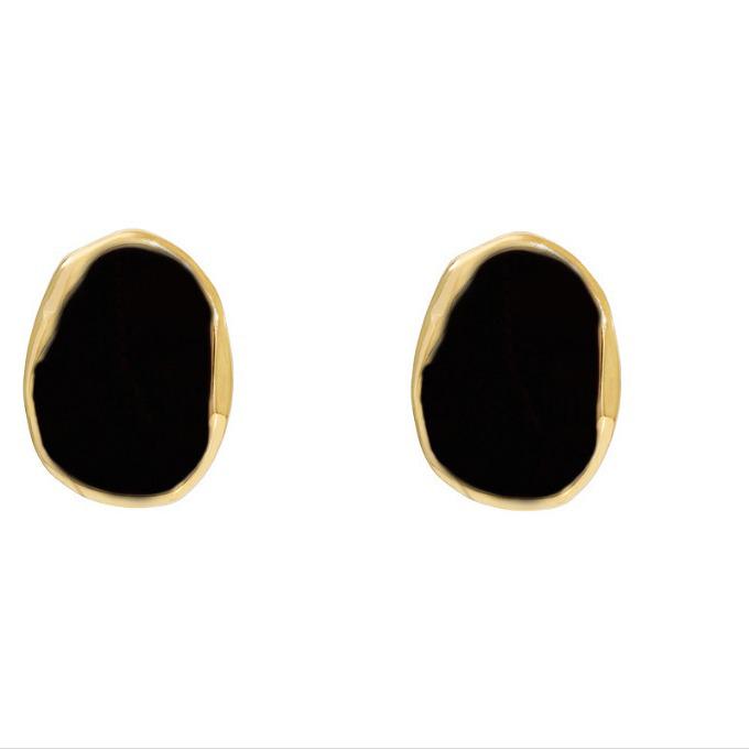 S925 Silver Needle Korean Geometric Black Earrings - Retro Hong Kong Style, Light Luxury Design