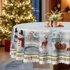 Christmas Round Tablecloth Cartoon Snow Reindeer Snowman Print, Dining Table Coffee Table Cover, Warm Winter Holiday Arrangement