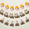6Pcs/12pcs Birthday Customizable Portrait Digger Tractor Hard Hat Pattern Banner Children Birthday Parties Cute Banner Decor