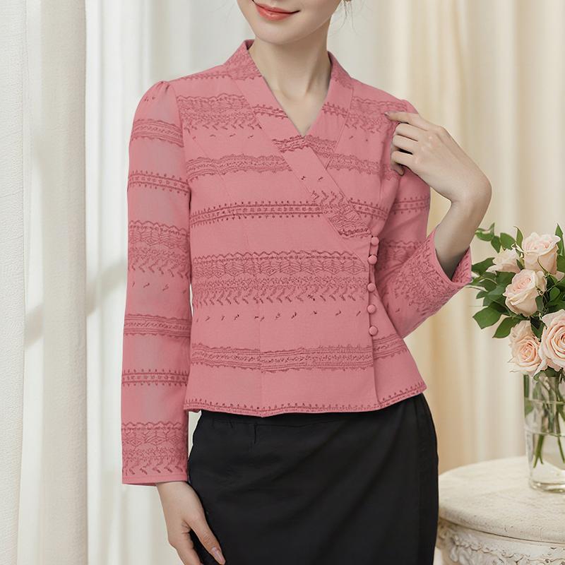 

ZANZEA Women Casual V-Neck Long Sleeve Ethnic Print Blouse 5XL розовый