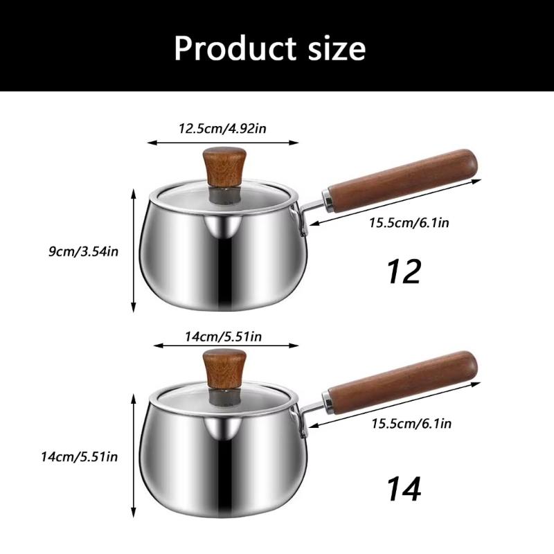 Stainless Steel Saucepan Small Cooking Pot Cookware with Ergonomic Wood Handle Efficient Milk Pan Kitchen Accessories