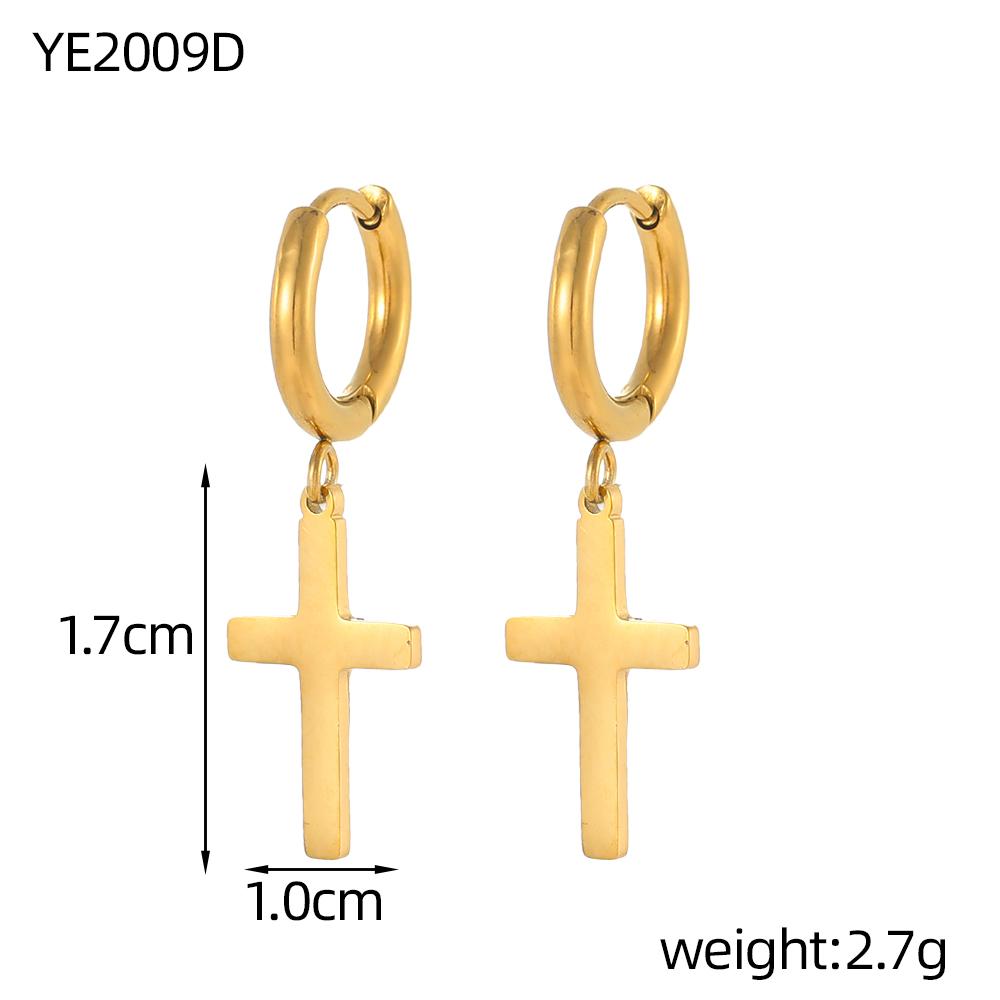 CARLIDANA Gold Plated Punk Style Cross Pendant Earrings Hip Hop Stainless Steel Hoop Earrings for Women Huggie Style-for Gift
