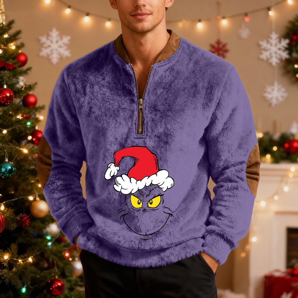 Mens Christmas Sweater Zip Up Sweatshirts Vintage Knit Graphic Sweatshirt Xmas Stand Collar Pullover