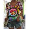 Womens V-Neck Short Sleeve T-Shirt With 3D Printed Striped Loose Fit Casual Chic Top 2025
