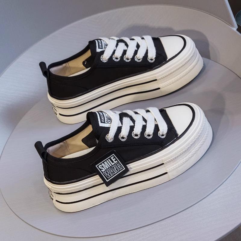 Platform Canvas Shoes Women's Spring and Summer 2025 New Student Half Slippers Explosion Increase White Shoes Versatile Board Shoes
