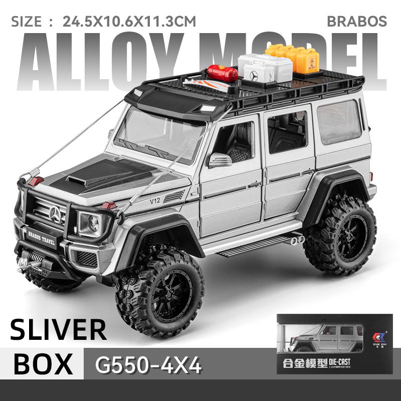 

Масштаб 1/24 Mercedes-Benz G550 4X4 Модифицированная версия Внедорожник Литая модель автомобиля Звук Свет Инерционный автомобиль Украшения для ТВ-тумбы Подарок серебряный