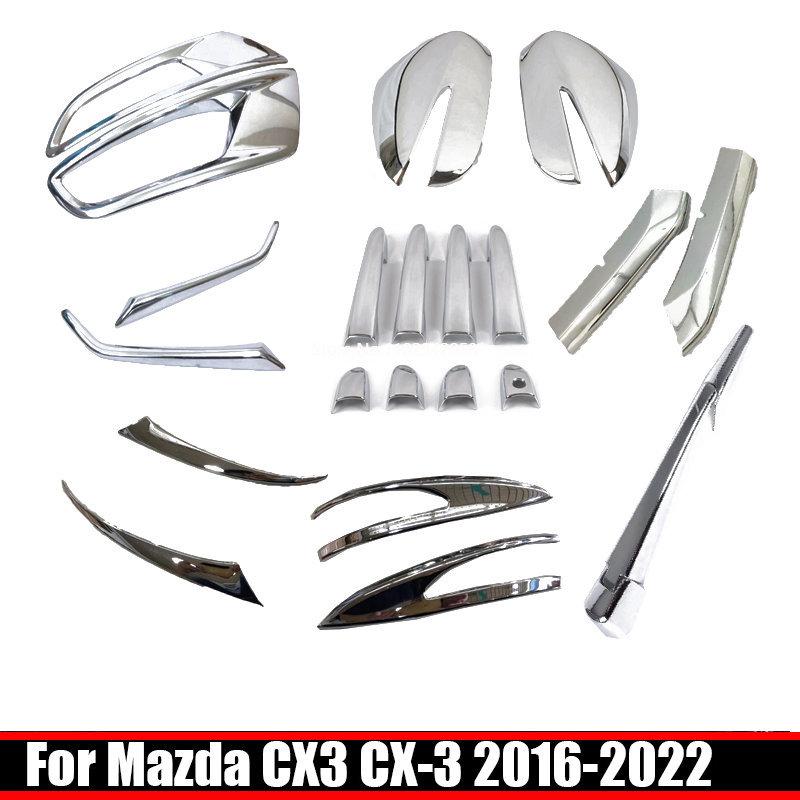 For Mazda CX3 CX-3 2016- ABS Chrome Car Exterior Headlight Trim Front Rear Fog Light Cover Side Handle Center Grill  Cover