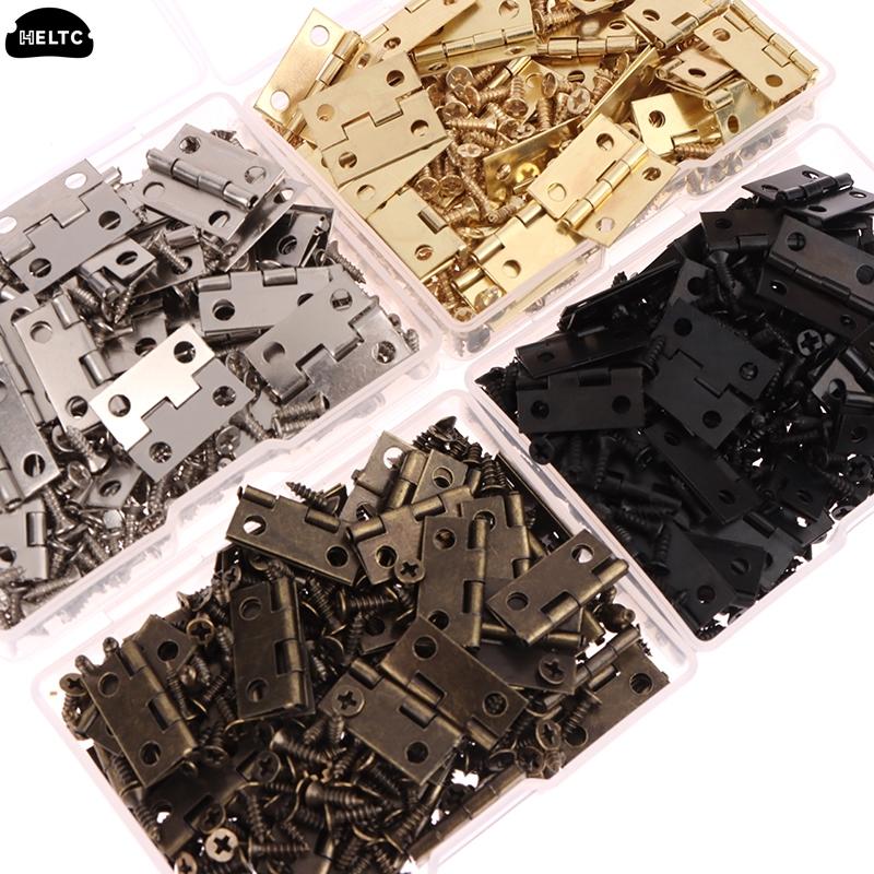 50pcs/box Hinges + 200 Screws Iron Gold Silver Black Bronze 4 Holes Durable Furniture Hardware Mini Hinge Decor
