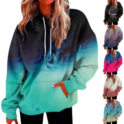 Autumn Winter Womens Sweatshirt Oversized Crewneck Long Sleeve Casual Solid Print Pullover Gradient Patchwork Top