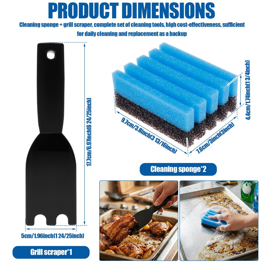 Grill Plate Cleaning Sponge 12207 Grill Cleaning Sponge with Grooves Grill Cleaner Replacement Sponges for Indoor Outdoor Grill