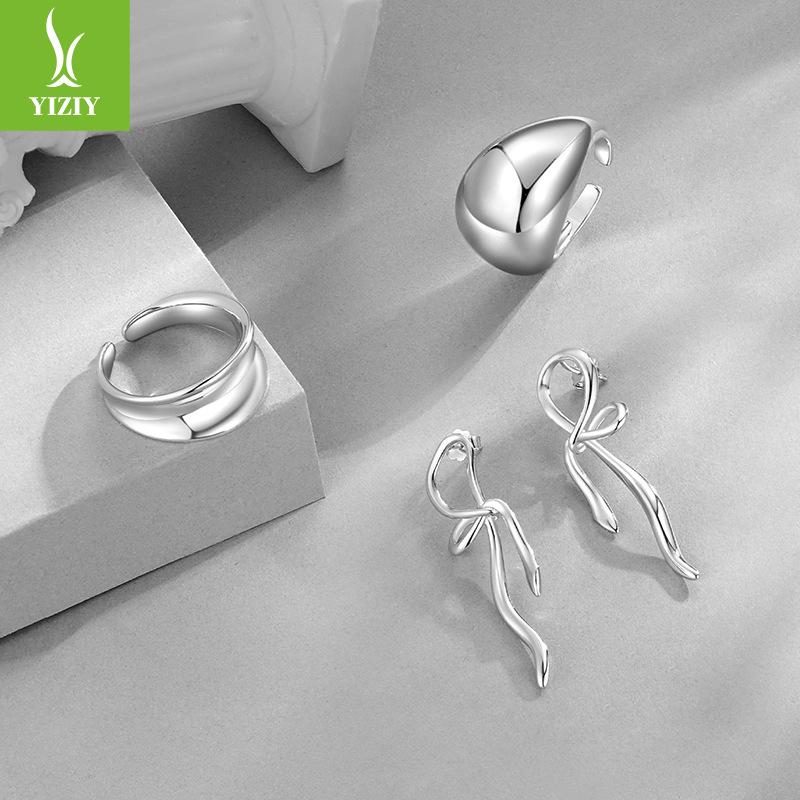 Design Wavy Smooth Open Ring, Exaggerated And Unique Personality Light Luxury Copper Jewelry