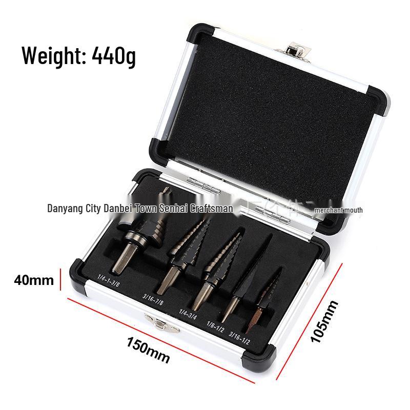 5pc Black & Gold Step Drill Bit Set with Imperial Size Triangle Shank In Aluminum Box