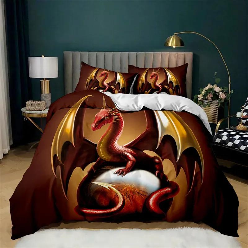 Comforter Ancient Wild Animal Bedding Set Flying Dragon Microfiber Gothic Theme Monster Comforter For Children Boys Teen