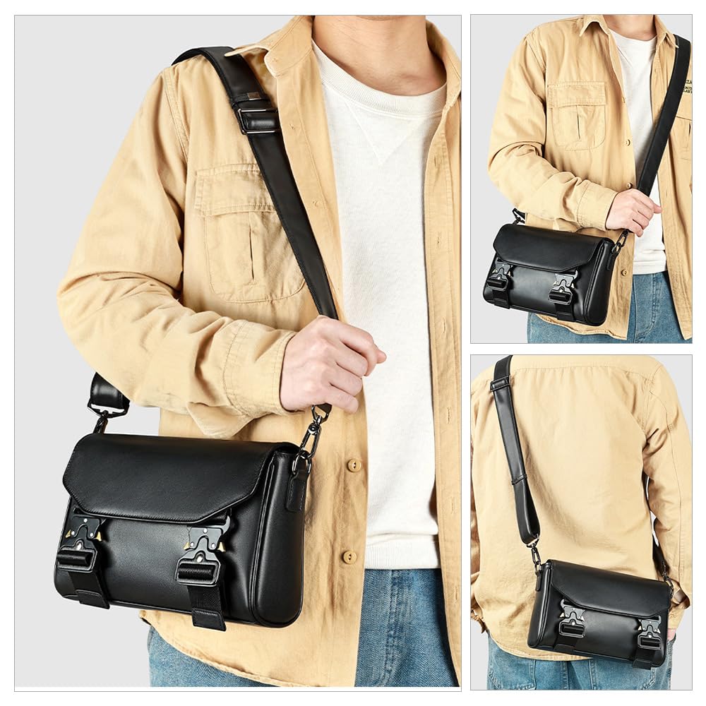 Whatna Antique-Style Tanned Natural Cowhide Leather Shoulder Bag for Men, Mini Crossbody Chest Bag with iPad Mini Storage, Perfect for Commuting,