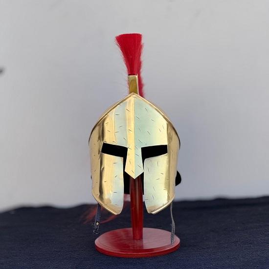 Spartan Helmet  Golden King Leonidas 300 Movie Authentic Replica Steel Knight Helmet with Wooden Stand