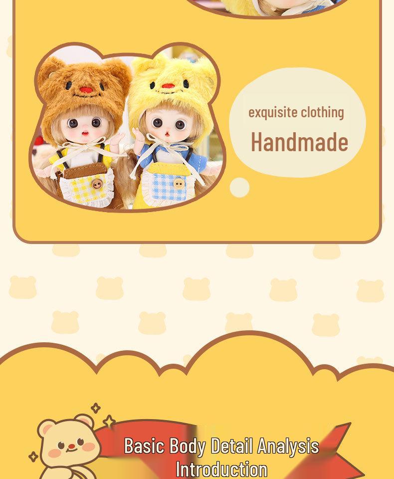 Trendy OB11 Sweetheart Bear Doll: Multi-Jointed, Poseable, and Dressable Figure