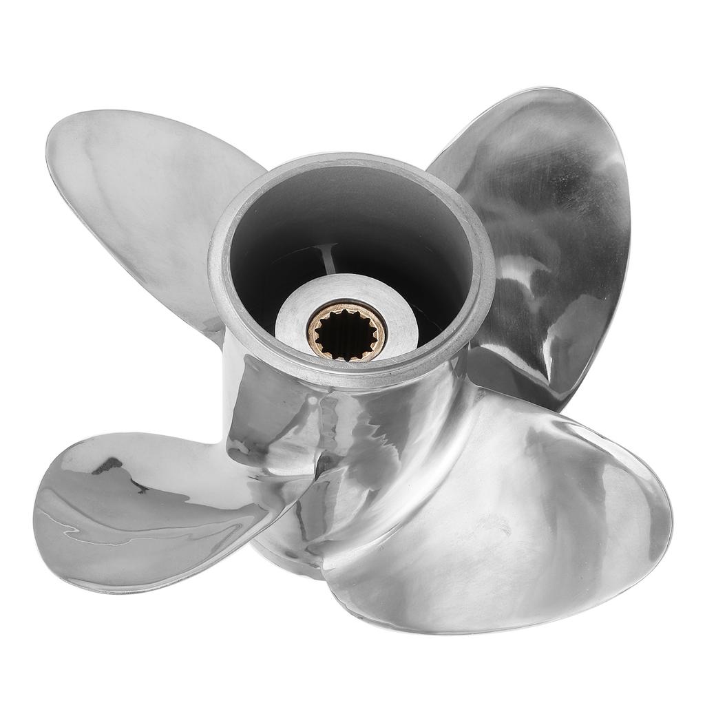 9.9x10 RH Outboard Propeller 4 Blades Stainless Steel 14 Spline Teeth Fit for Johnson 15‑35HP Engine