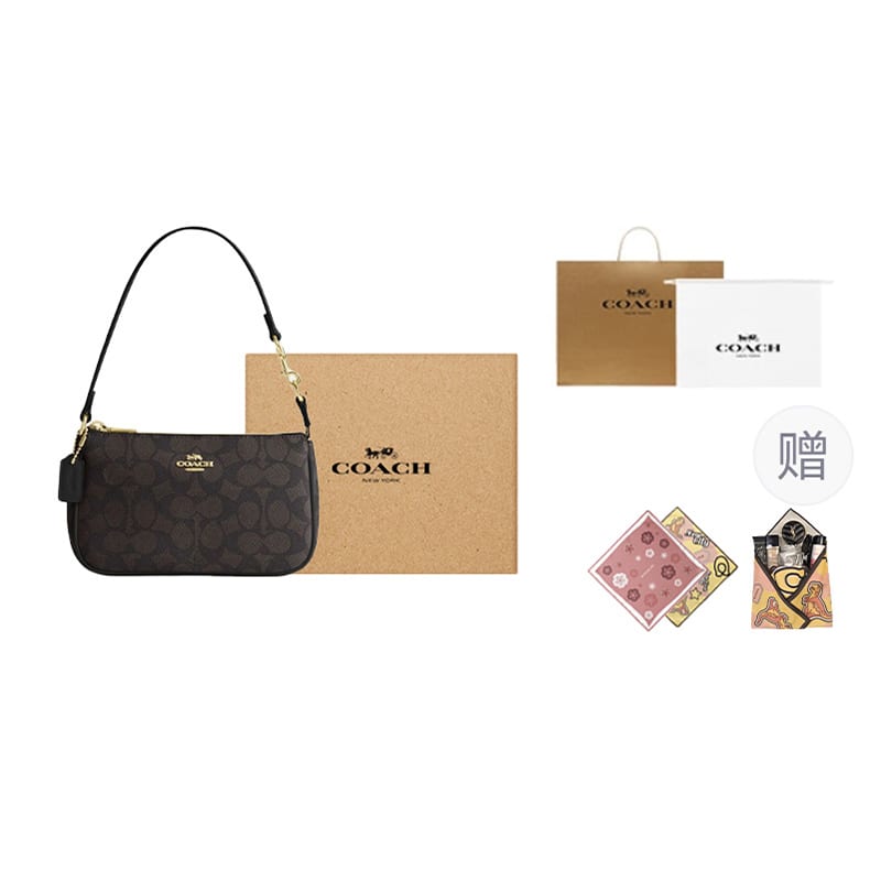 COACH Nolita Artificial Leather Handbag, Shoulder Bag Small Women's Gold & Walnut Wood & Black CW426-IMXAQ