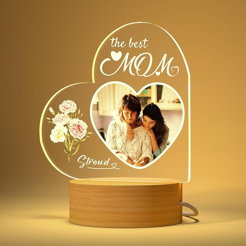 Bemaystar Personalized Mothers-Day Gift: Acrylic LED Night Light with Picture, Gifts for Mom, Stepmom, Mother In Law