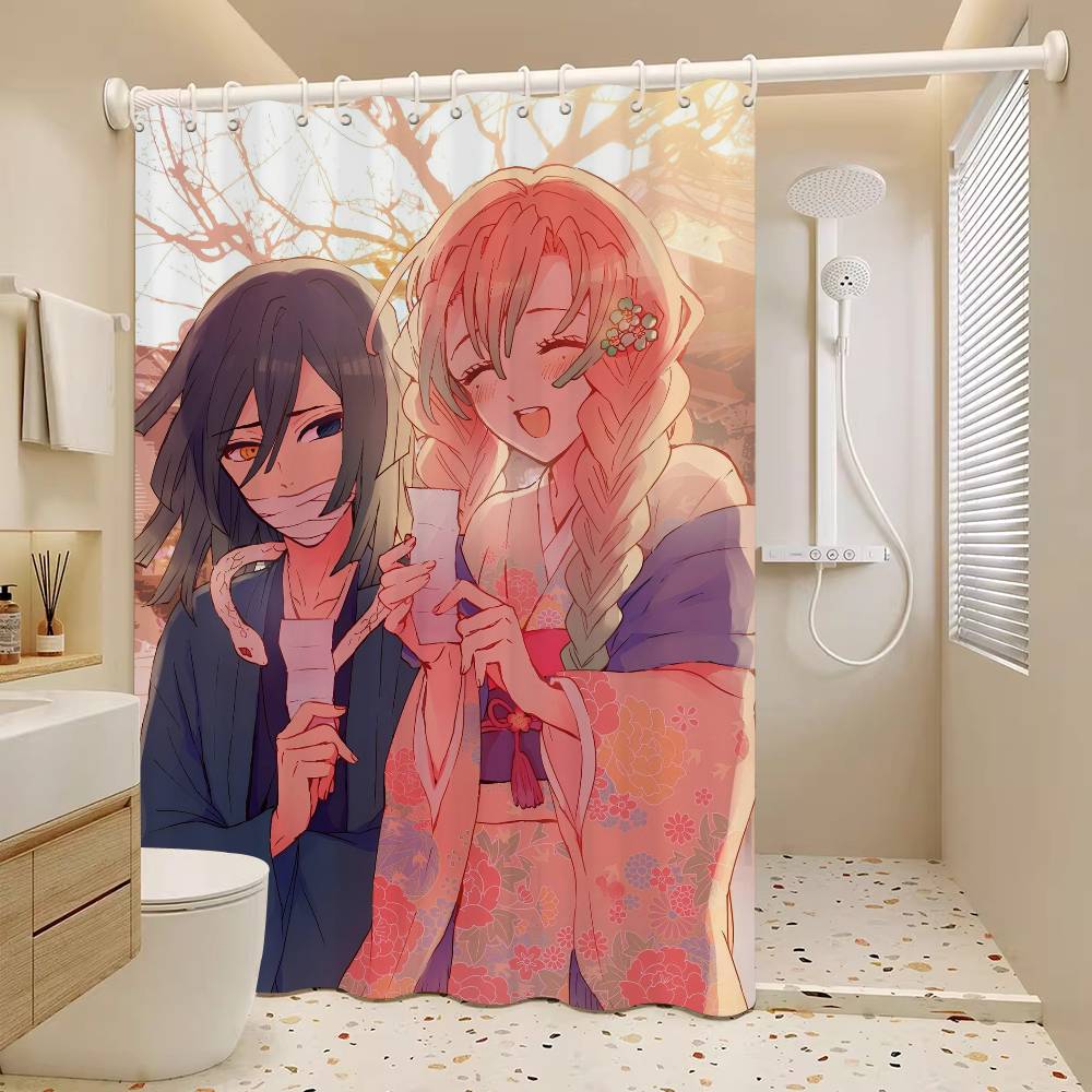Anime M-Mitsuri-Kanroji  Waterproof Fabric Shower Curtain Bathroom Decoration Curtain Home Hawaiian Style Shower Curtain