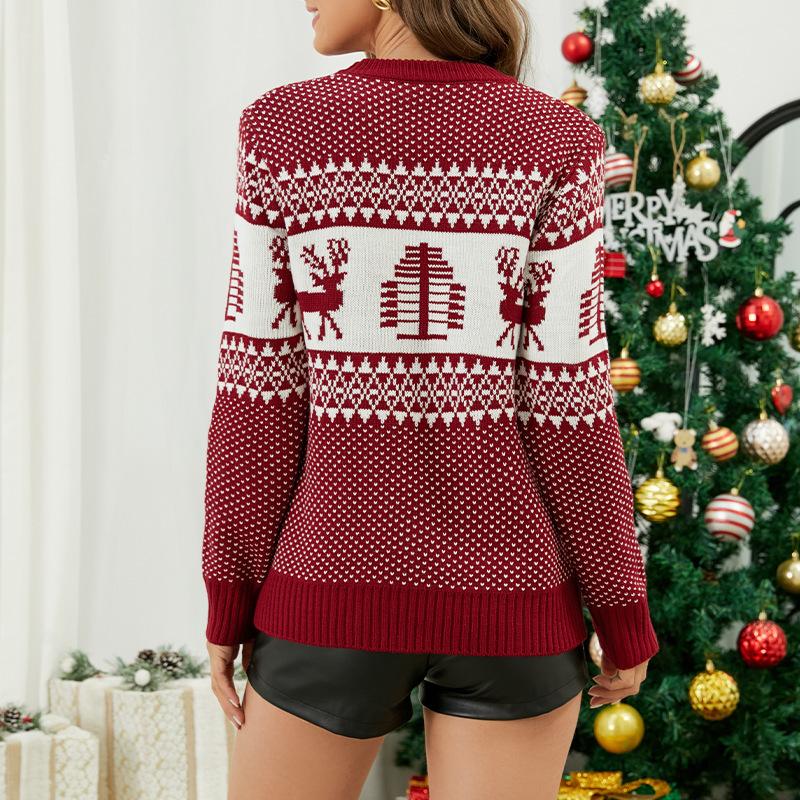 Christmas Sweater Women Christmas Deer Warm Knitted Long Sleeve Sweater Jumper Top Winter Autumn Pullovers