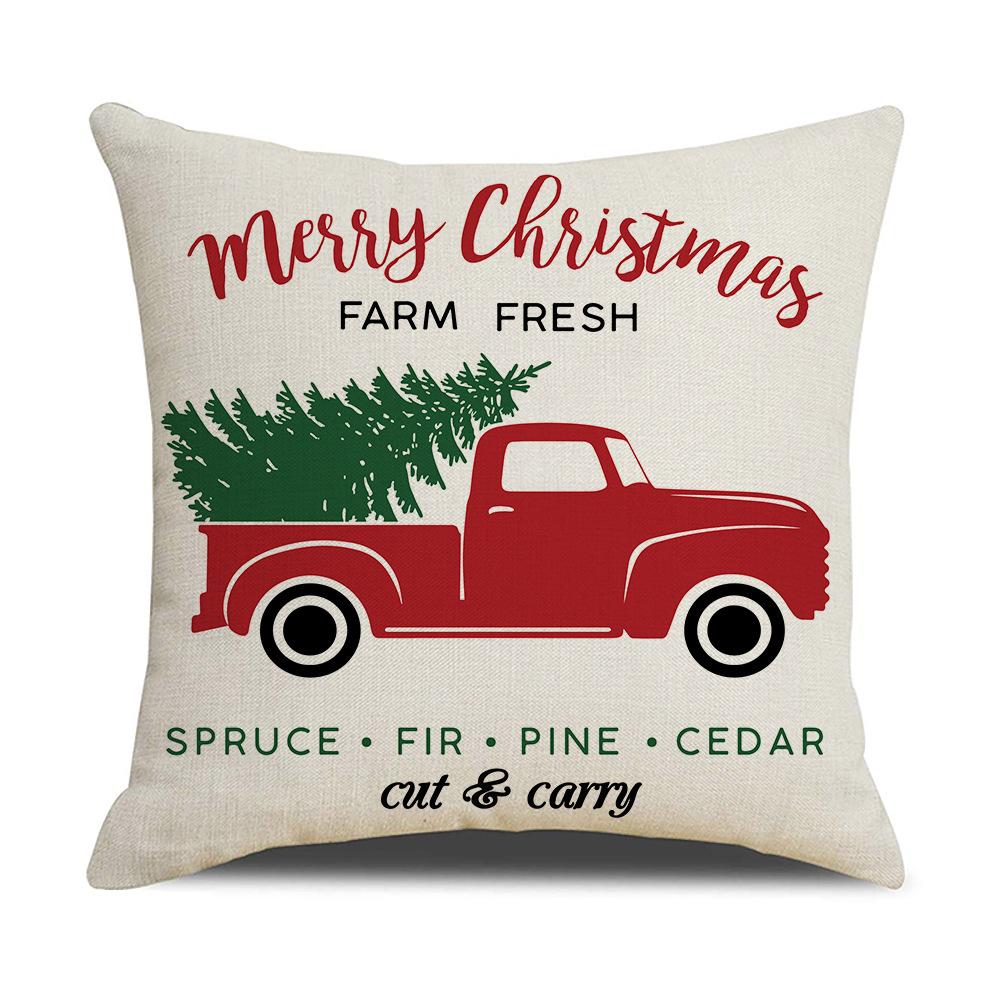 

New Christmas Cushion Sleigh Christmas Tree Cane Car Printed Cushion Linen Holiday Decoration Cushion 45 * 45Cm (excluding pillow core)