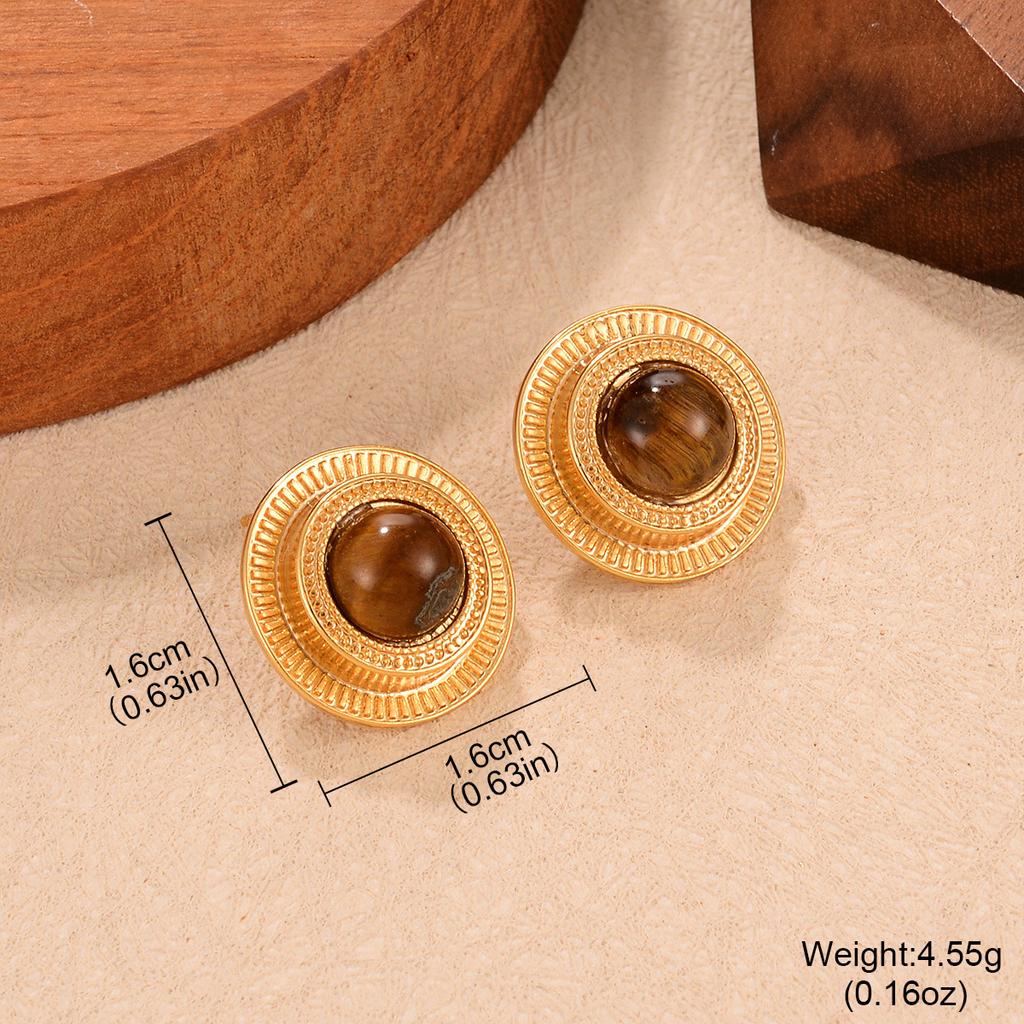 Coffee Earrings New Niche Tiger Eye Series Hong Kong Style Autumn and Winter Earrings Light Luxury Retro Simple Stud Earrings