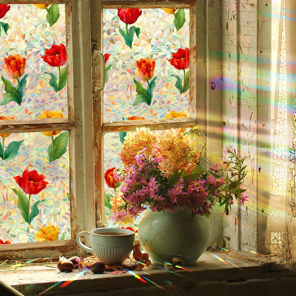 Laser-cut Romantic Tulip Home Decorative Electrostatic Adhesive Glass Decal