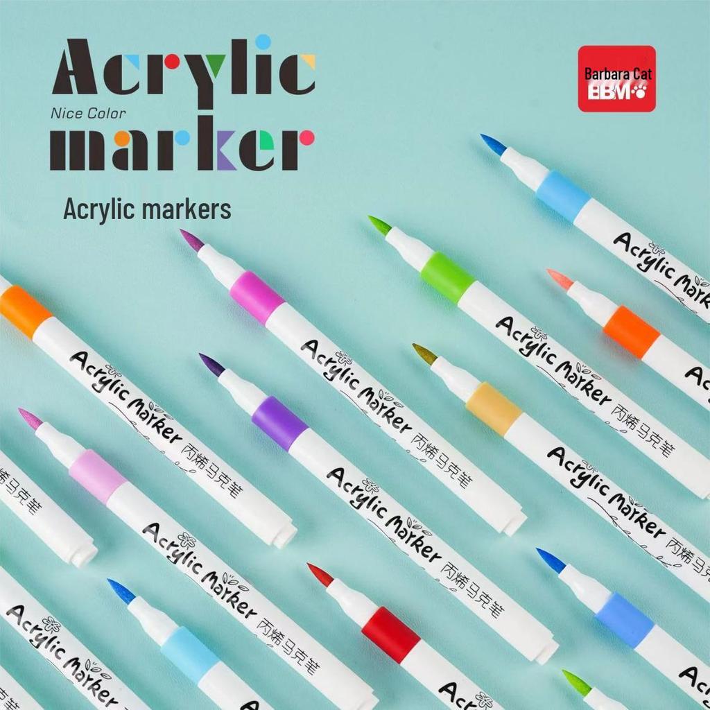 Soft Tip Acrylic Marker Set: 12 Vibrant Colors, Non-Bleeding, Suitable for Children's Painting