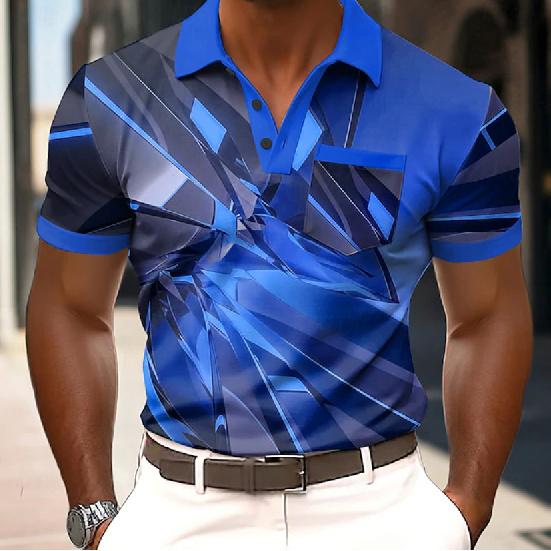 Fashionable buttoned short-sleeve polo shirt top for men, casual polo shirt