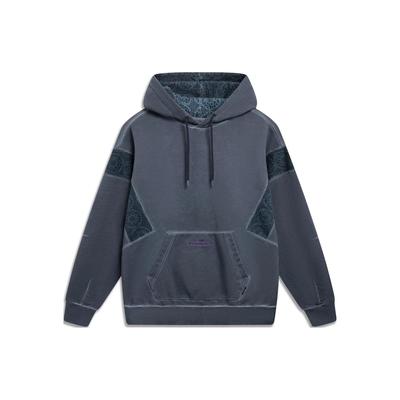 Li Ning Skateboard Series Color Block Loose Pullover Hoodie Unisex Hoodies Black AWDT221-1