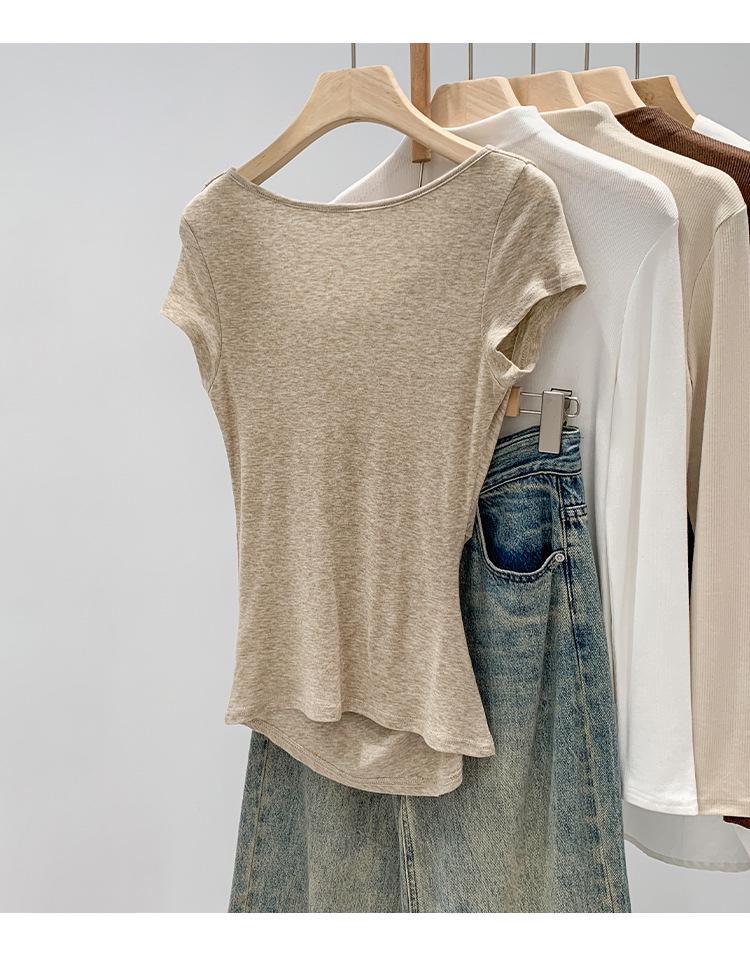 Korean Style Lyocell Tencel Wool Asymmetrical Shoulder Short Sleeve T-Shirt Summer 2026 Temperament Top