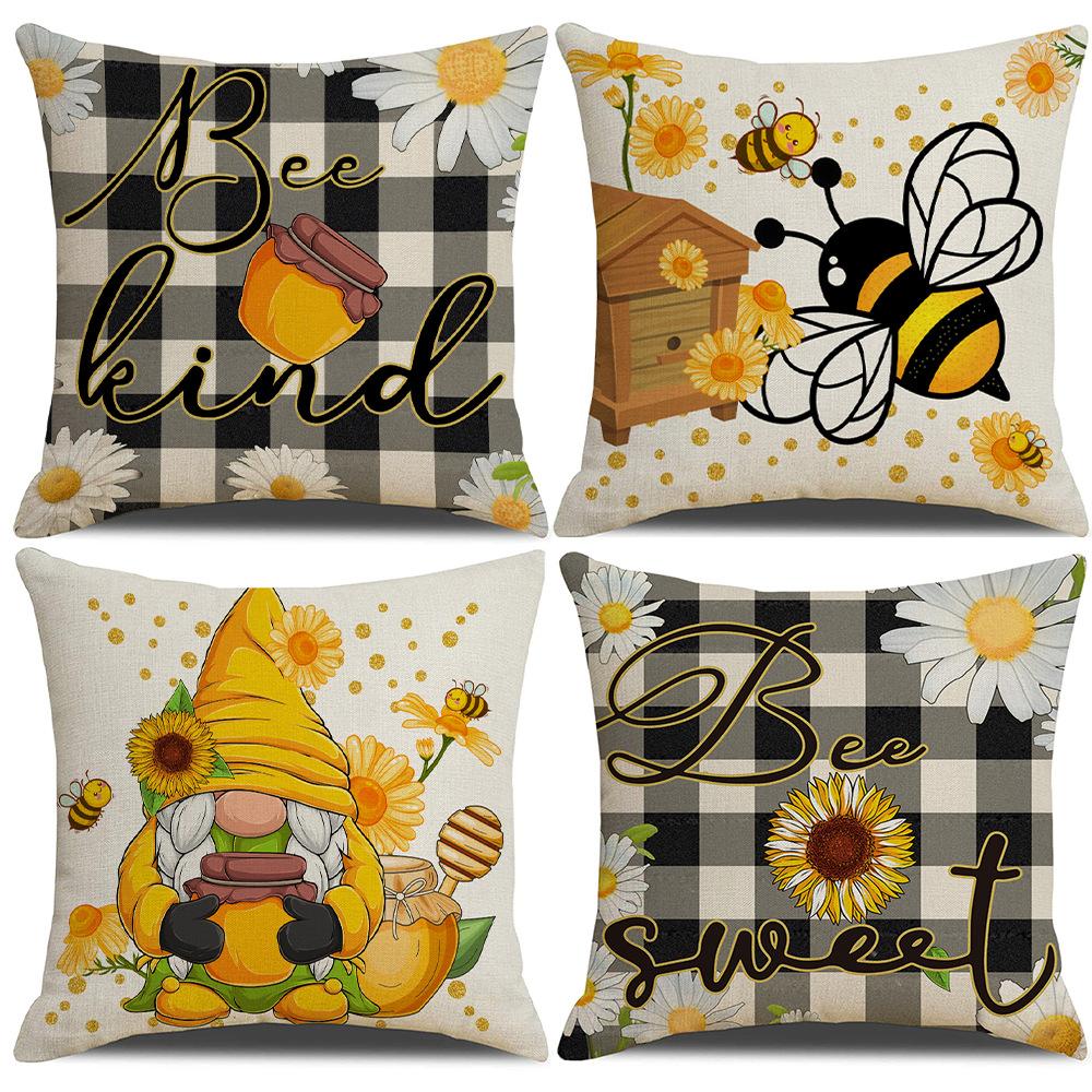 New Bee Day Pillow Case Line Print Festive Home Cushion Case Living Room Sofa Decorative Pillow Case