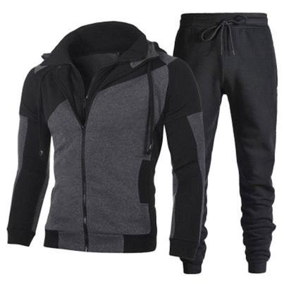 Men's Solid Color Zipper Hoodie Sweatshirt Set - Autumn/Winter Fashion Casual Two-Piece Sport Outfit 2022
