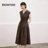 EICHITOO Women's Summer V-Neck Pleated Sleeveless A-Line Dress