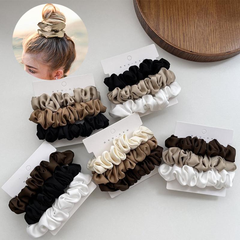 3 Stück/Set Satin Scrunchies Einfarbig Haarseil Koreanischer Pferdeschwanzhalter Haargummis Kopfschmuck Weiches Elastisches Haarband Haaraccessoires