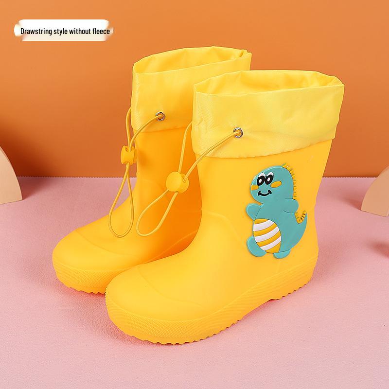 Feng Qing Fan Kids' Waterproof Rain Boots with Non-slip Sole and Elastic Cuff - Cartoon Design for Toddlers