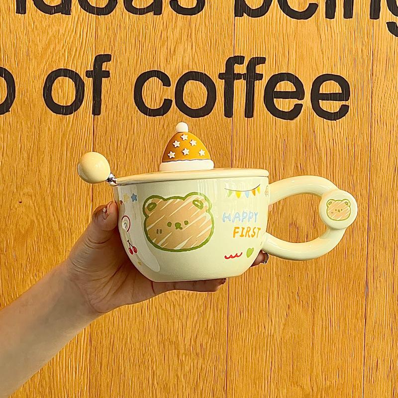 Gebt Mädchen Geburtstagsgeschenke, Cartoon-Hasenbecher, hochwertige Keramiktassen mit Deckel und Löffel und Geschenkboxen.