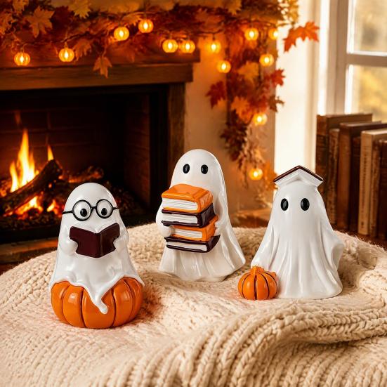 Indoor Halloween Table Centerpiece Ghost Figurine, Resin Spooky Cute Statue, Funny Creepy Ornament Tabletop for Home Shelf Party Haunted