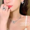 Papalacha Flowery Gemstone Necklace, Antique, Plated With 18K Gold, Pink Hot Pink Flower Zircon Ring Combination.