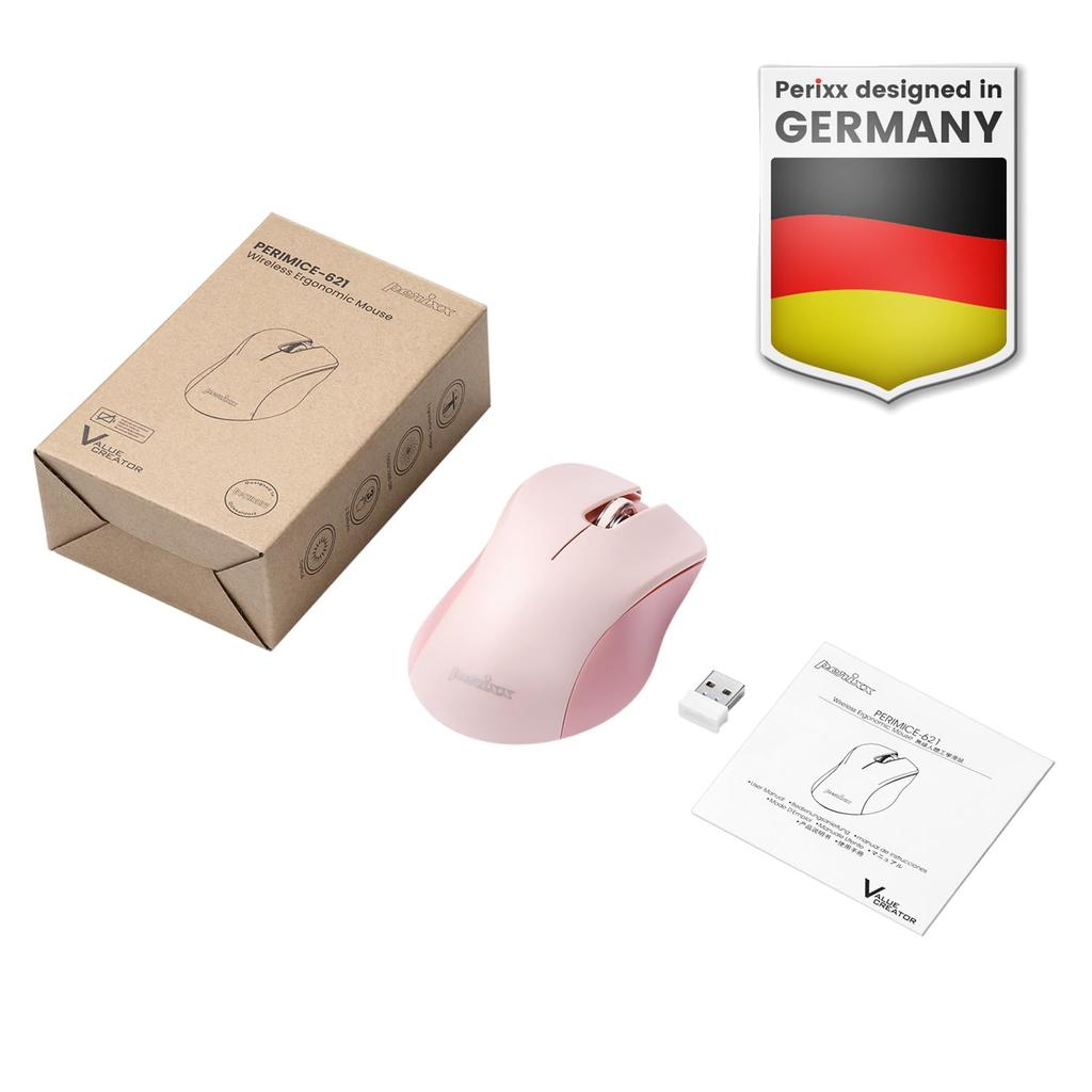 Perixx PERIMICE-621P Wireless Mouse, Silent Click, Wireless (2.4G, Pink)