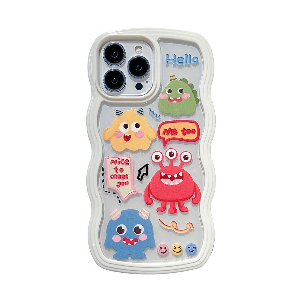 Cute Cartoon Monsters Suitable for IPhone 16 Mobile Phone Case 14Promax Apple 12 Couple 13 Wavy Side Xr