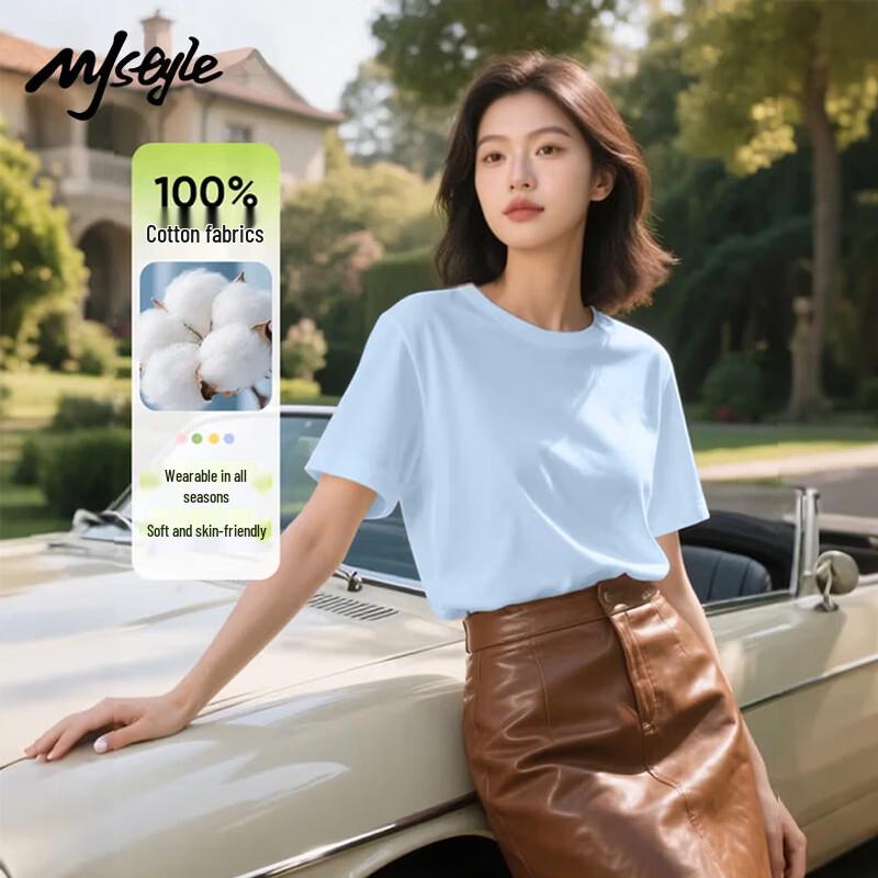 MJ STYLE Women s Pure Cotton Short Sleeve T-Shirt L