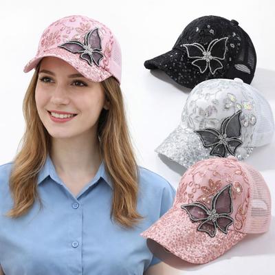 Black Rhinestone Women's Baseball Cap Breathable Peaked Cap Fashion Sun Hat  Spring Summer Autumn