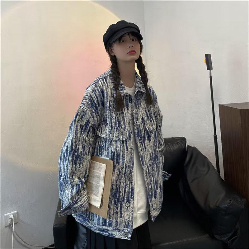 Men s Tie-Dye Denim Jacket - Spring/Autumn Loose-Fit, Hong Kong Retro Streetwear Trend M