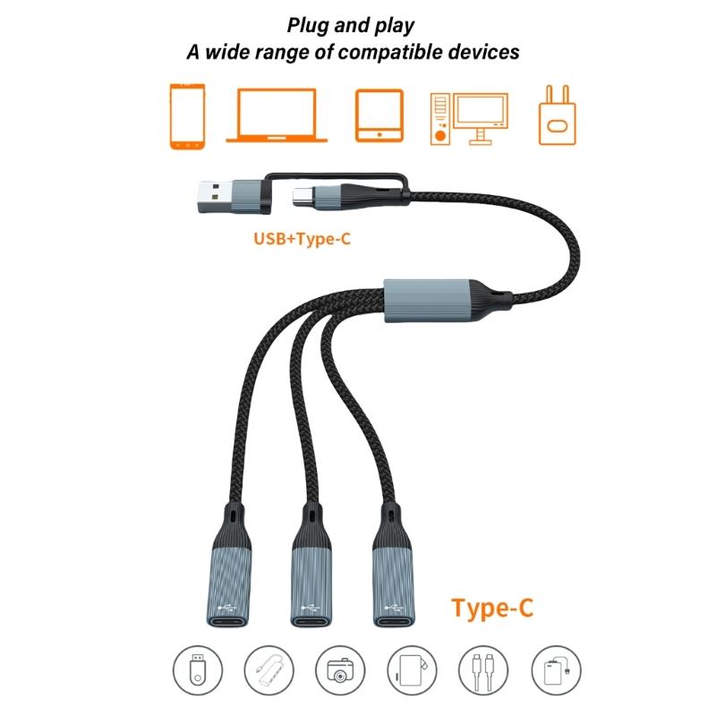 Cablu Splitter USB, USB/Type C Masculin la 2/3 Conectori Prelungitor Feminin, Hub Port USB Adaptor Split Putere Date&Încărcare