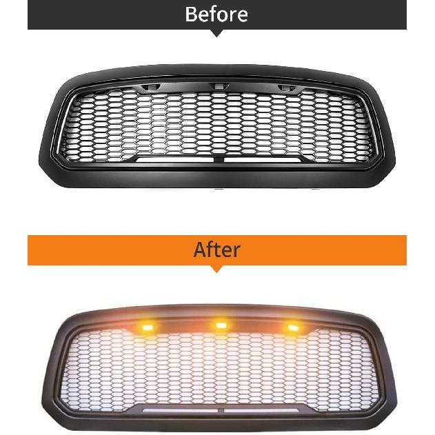 Amber LED Lights 3PCS Front Grille Raptor Lamps Car Accessories With Harness And Fuse, Compatible With 2004- For-D F150 & 2013-2018 Ram 1500 Raptor