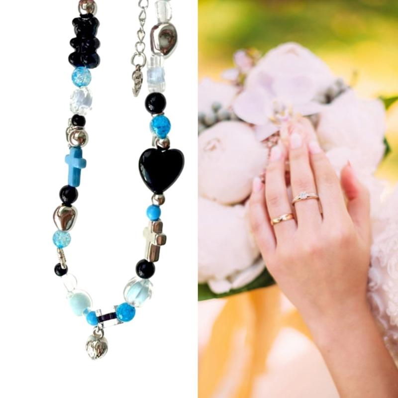 Handmade Heart Choker Delicate Beads Necklace Acrylic Alloy Material Bead Choker Necklace Perfect Gift for Trendy Girls