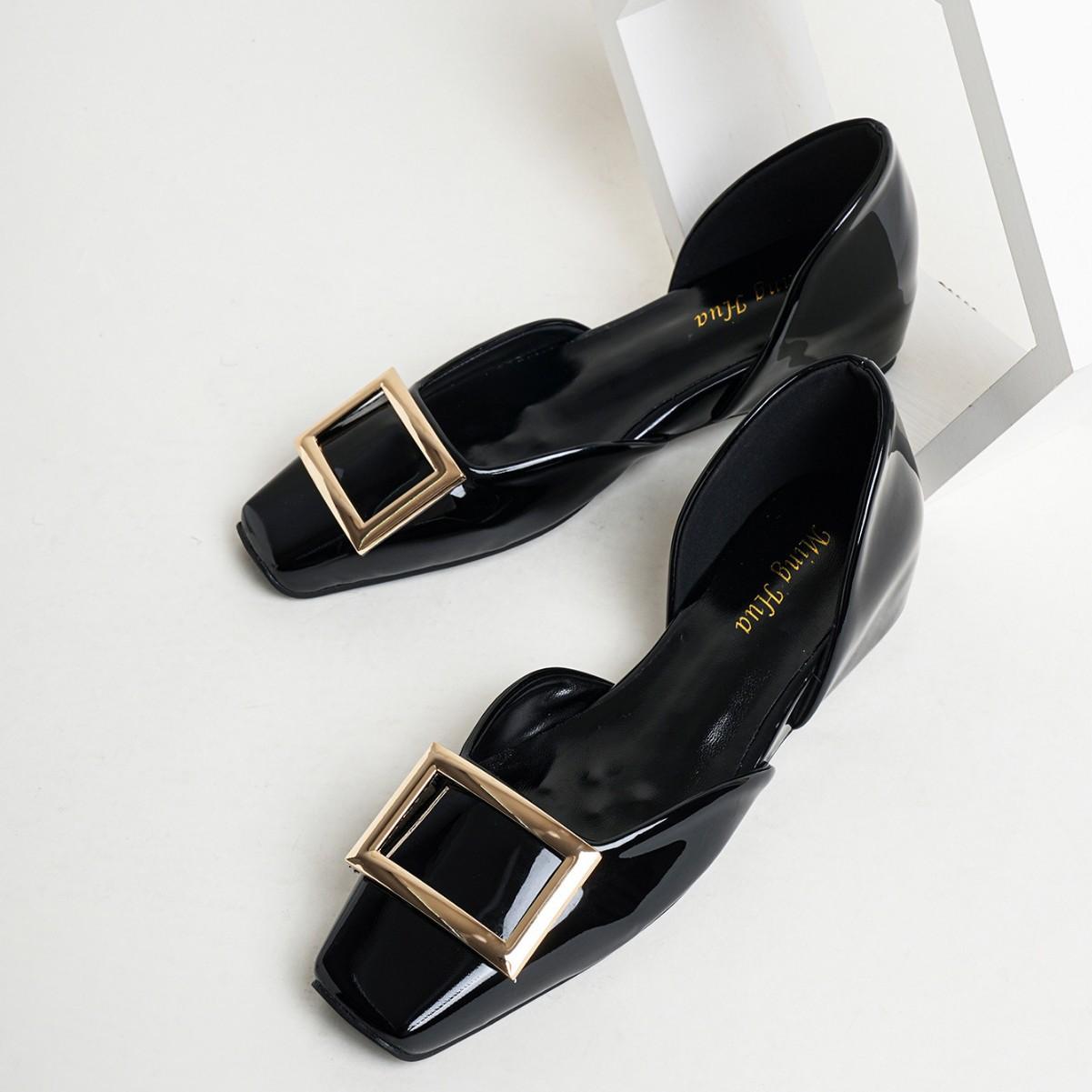 

Sheepskin version~ Small inner height increase square head buckle leather hollow Mary Jane single shoes VR5cm light height increase shoes 39 чёрный