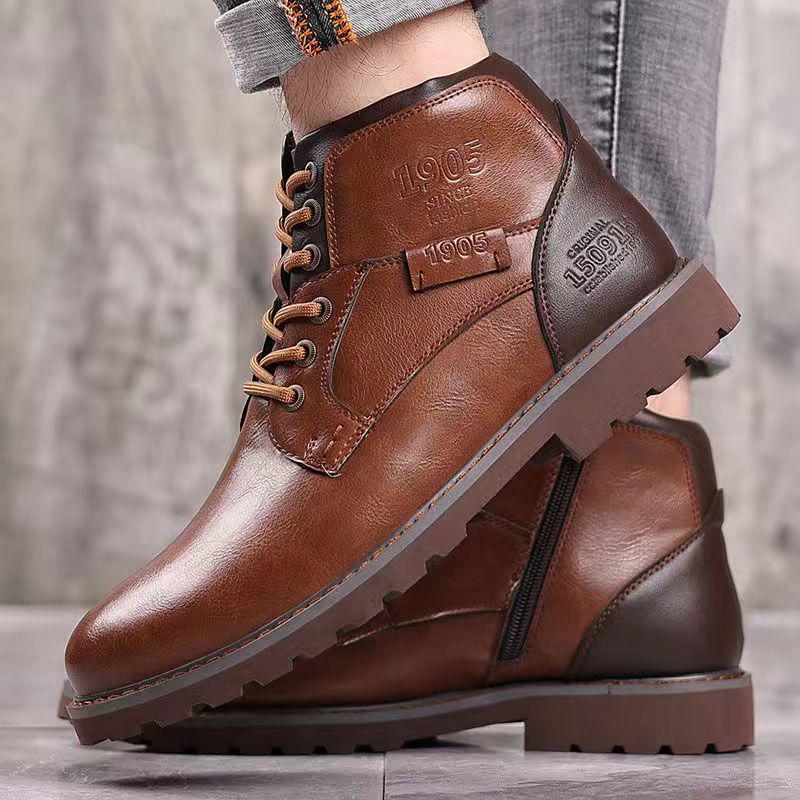 Men's Cross-Border Martin Boots: Casual Zipper High-Top Desert Work Boots, Large Size, Retro Style for Autumn and Winter.